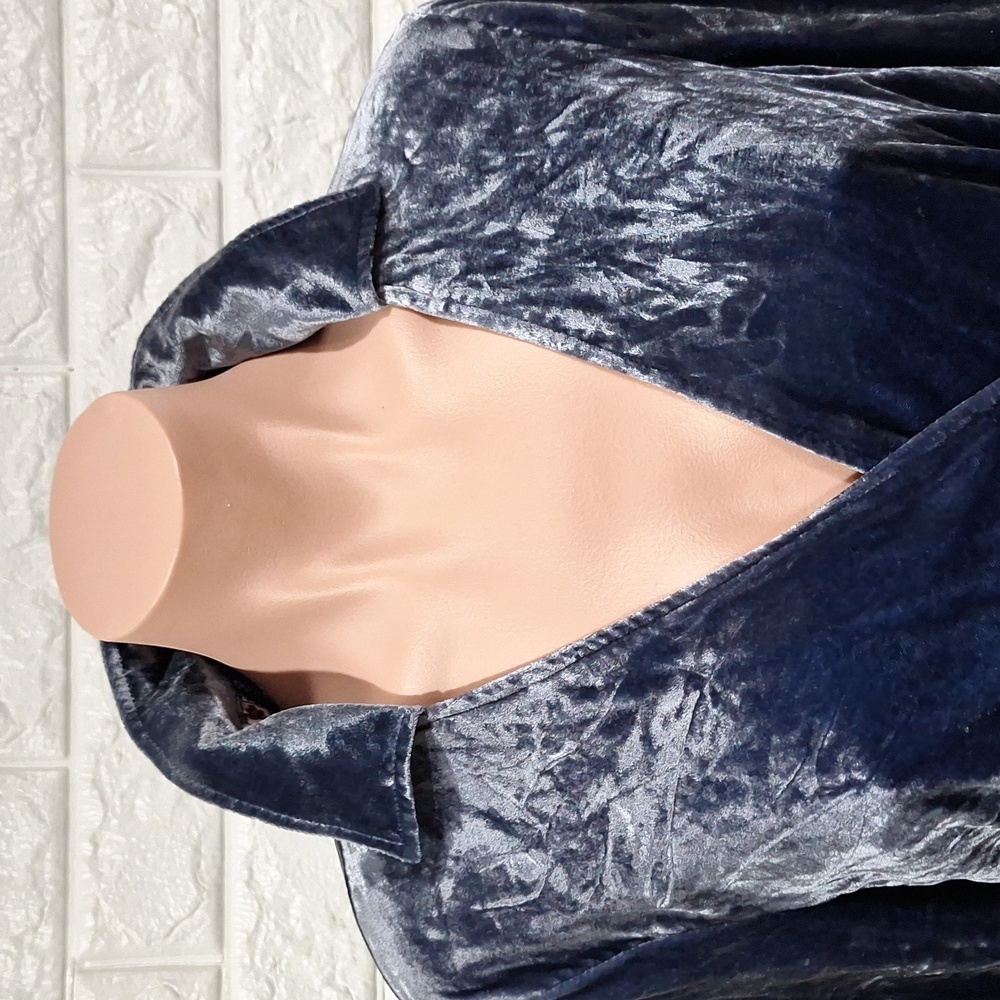 ANTHROPOLOGIE MAEVE Blue Velvet Wrap Dress with Pockets - Picture 3 of 13